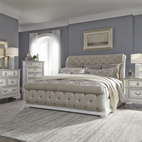 Abbey Park Upholstered Sleigh Bed, Dresser & Mirror, Chest, NS